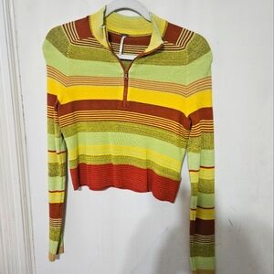 Free People Striped Cropped Knit Top